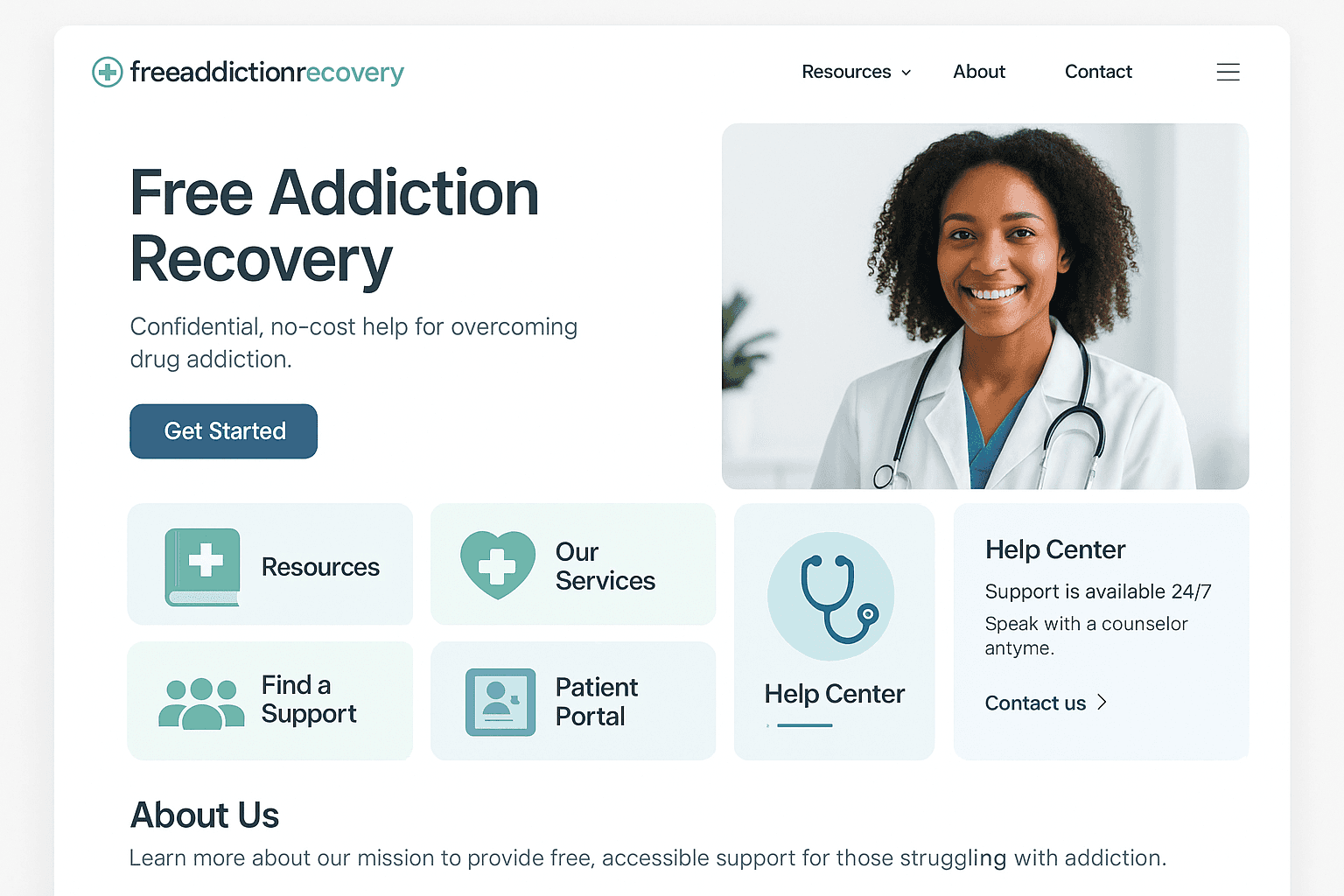 freeaddictionrecovery.com website mockup